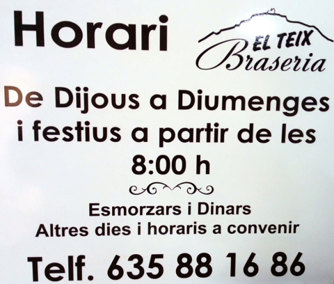 Braseria El Teix Horari
