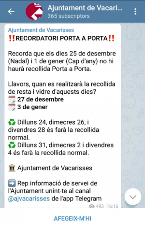 Canal de l'Ajuntament al Telegram.