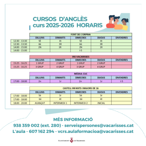 Cursos d'anglès (horaris)