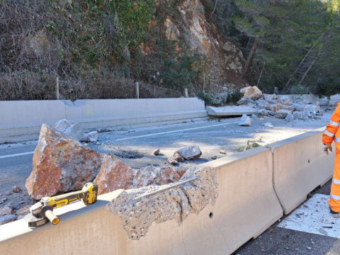 La zona de la C-58 afectada pel despreniment.